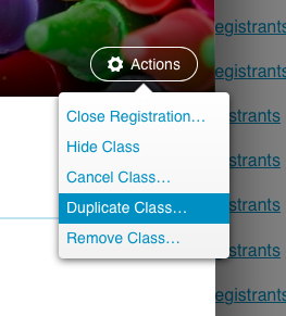 Course actions menu with duplicate class highlighted