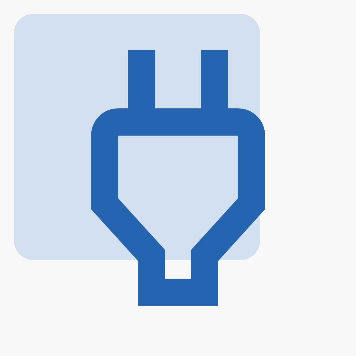 Illustration of a blue electrical plug on a light blue square background, symbolizing the power of online education classes for adults.